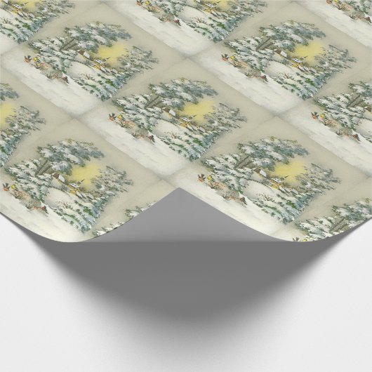 Oud Kerstmis  Mooie kerk dennenboom bos Cadeaupapier (Hoek)