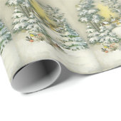 Oud Kerstmis Mooie kerk dennenboom bos Cadeaupapier (Rol Hoek)