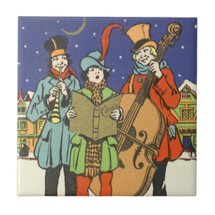 Oud Kerstmis, muzikanten die kerstliederen zingen  Tegeltje