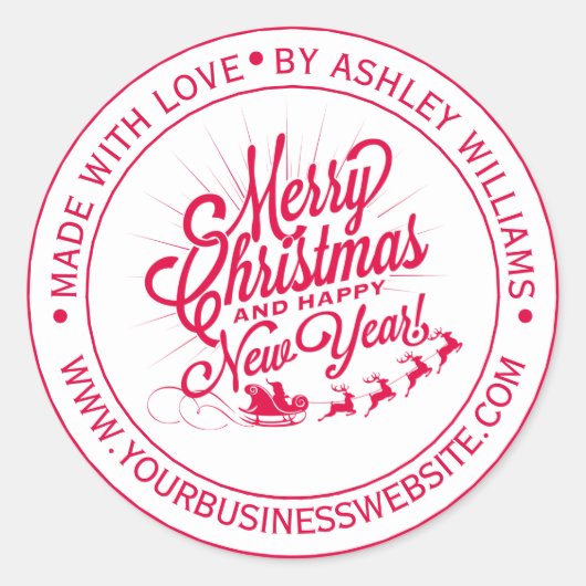 Oud Kerstmis Nieuwjaar Gemaakt met Liefde Zakelijk Ronde Sticker (Voorkant)