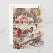 Oud Kerstmis Paard & Koets Brug Sneeuw Briefkaart (Voorkant / Achterkant)