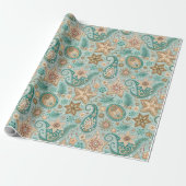 Oud Kerstmis Paisley Patroon Cadeaupapier (Uitgerold)