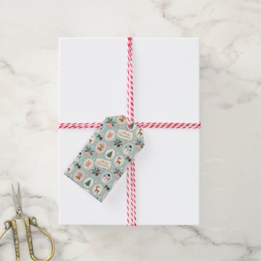 Oud Kerstmis Patroon Inpakpapier Cadeaulabel (Met Touw)