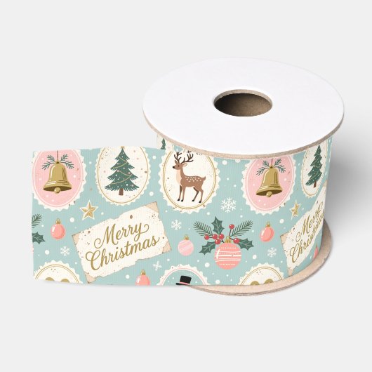 Oud Kerstmis Patroon Inpakpapier Grosgrain Lint (Spoel)