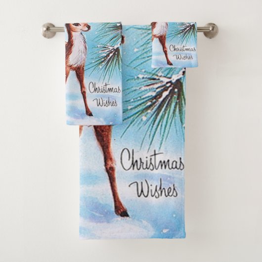 Oud Kerstmis Rendier Dennenbomen Bad Handdoek (Insitu)