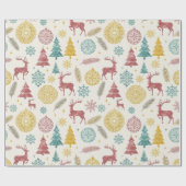 Oud Kerstmis Rendier & Ornamenten Patroon Cadeaupapier (Vlak)