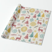 Oud Kerstmis Rendier & Ornamenten Patroon Cadeaupapier (Uitgerold)