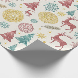 Oud Kerstmis Rendier & Ornamenten Patroon Cadeaupapier