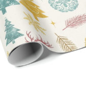 Oud Kerstmis Rendier & Ornamenten Patroon Cadeaupapier (Rol Hoek)