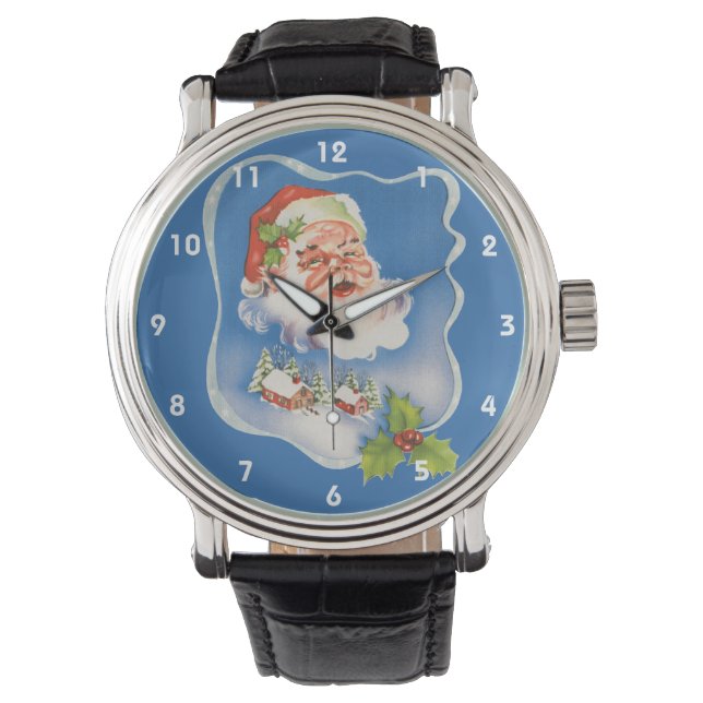 Oud Kerstmis, Retro jolige kerstman Horloge (Voorkant)