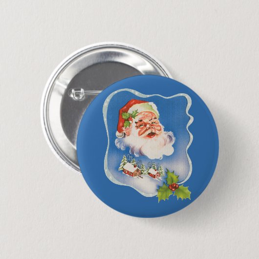 Oud Kerstmis, Retro Jolly Sint Nicolaas Ronde Button 5,7 Cm (Voorkant /achterkant)
