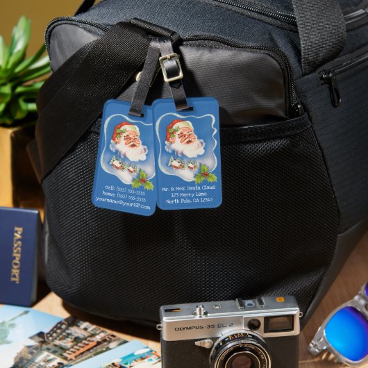 Oud Kerstmis, Retro Jolly Sinterklaas Bagagelabel (Voorkant /achterkant)