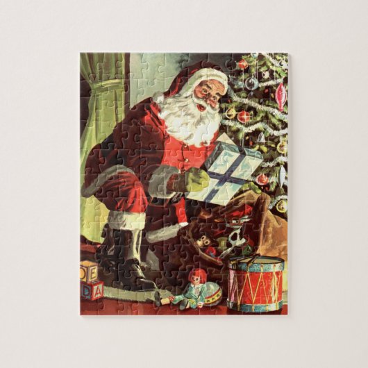 Oud Kerstmis, Retro Kerstman met Cadeaus Legpuzzel (Verticaal)