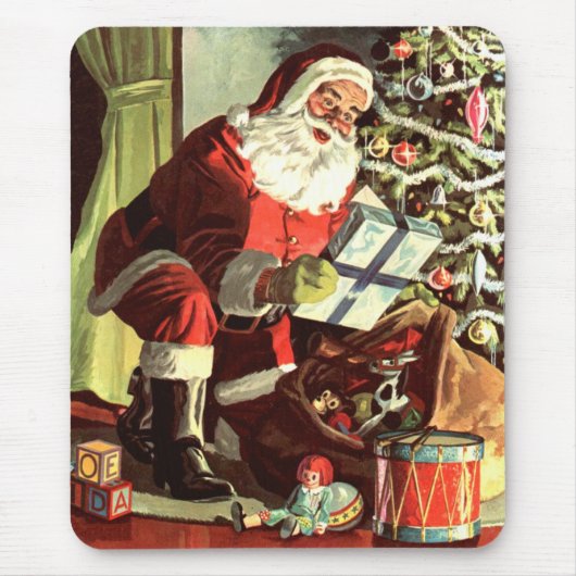 Oud Kerstmis, Retro Kerstman met Cadeaus Muismat (Voorkant)