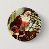Oud Kerstmis, Retro Kerstman met Cadeaus Ronde Button 5,7 Cm (Voorkant)