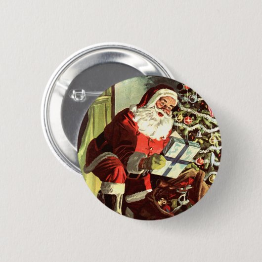 Oud Kerstmis, Retro Kerstman met Cadeaus Ronde Button 5,7 Cm (Voorkant /achterkant)
