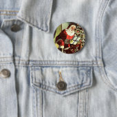 Oud Kerstmis, Retro Kerstman met Cadeaus Ronde Button 5,7 Cm (In situ)