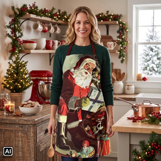 Oud Kerstmis, Retro Kerstman met Cadeaus Schort