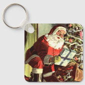 Oud Kerstmis, Retro Kerstman met Cadeaus Sleutelhanger (Voorkant)