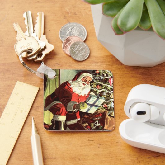 Oud Kerstmis, Retro Kerstman met Cadeaus Sleutelhanger (Bureau)