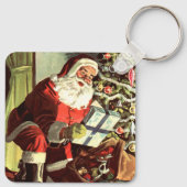 Oud Kerstmis, Retro Kerstman met Cadeaus Sleutelhanger (Achterkant)