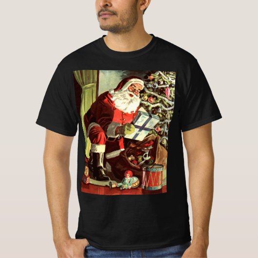 Oud Kerstmis, Retro Kerstman met Cadeaus T-shirt (Voorkant)