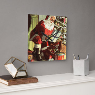 Oud Kerstmis, Retro Kerstman met Cadeaus Vierkante Klok