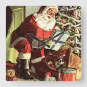 Oud Kerstmis, Retro Kerstman met Cadeaus Vierkante Klok (Voorkant)