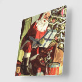 Oud Kerstmis, Retro Kerstman met Cadeaus Vierkante Klok (Hoek)