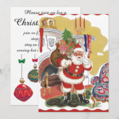 Oud Kerstmis, Retro uitnodiging Kerstman (Voorkant / Achterkant)