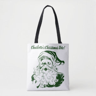 Oud Kerstmis, Retro vrolijke Kerstman, Groen Tote Bag