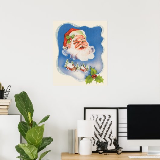 Oud Kerstmis, Retro vrolijke Kerstman Poster (Thuiskantoor)