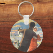 Oud Kerstmis, romantisch paar schaatsen Sleutelhanger (Voorkant)