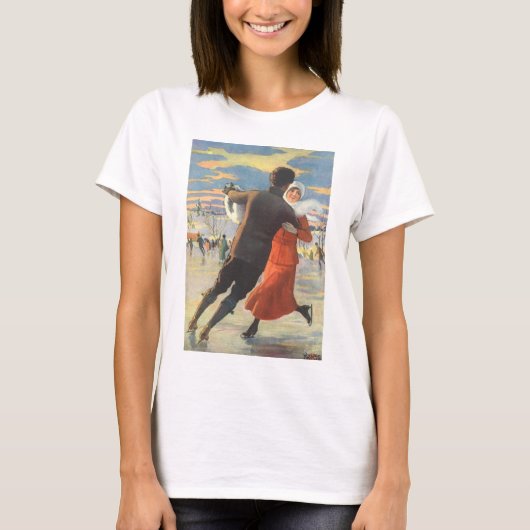 Oud Kerstmis, romantisch paar schaatsen T-shirt (Voorkant)