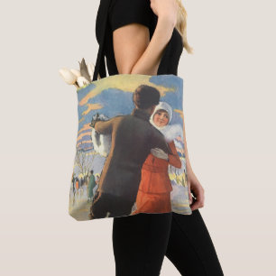 Oud Kerstmis, romantisch paar schaatsen Tote Bag