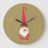 Oud Kerstmis, Schattige Kerstman Kabouter op Goud Grote Klok (Voorkant)