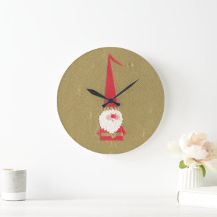 Oud Kerstmis, Schattige Kerstman Kabouter op Goud Grote Klok