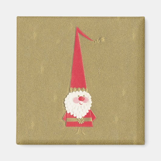 Oud Kerstmis, Schattige Kerstman Kabouter op Goud Magneet (Voorkant)