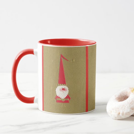 Oud Kerstmis, Schattige Kerstman Kabouter op Goud Mok (Met donut)