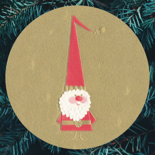 Oud Kerstmis, Schattige Kerstman Kabouter op Goud Ronde Sticker