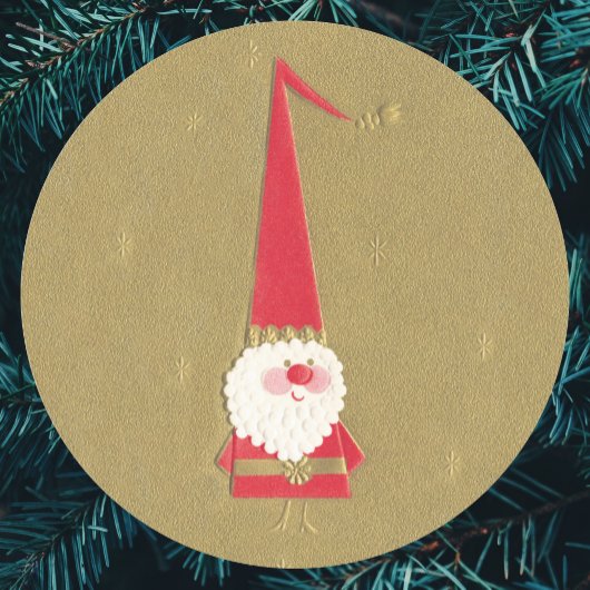Oud Kerstmis, Schattige Kerstman Kabouter op Goud Ronde Sticker