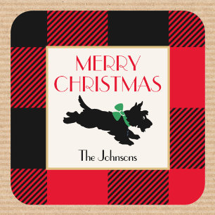 Oud Kerstmis Scottie Hond Rood Buffalo Plaid Vierkante Sticker