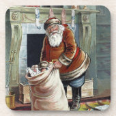 Oud Kerstmis, Sinterklaas bij de open haard Bier Onderzetter (Voorkant)