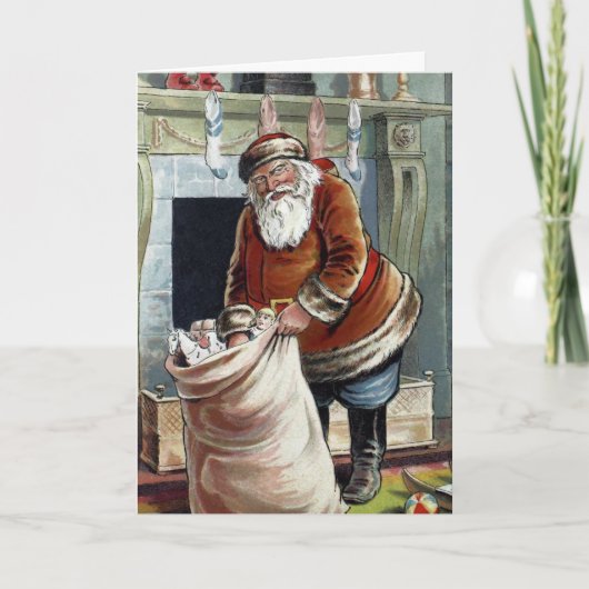 Oud Kerstmis, Sinterklaas bij de open haard Kaart (Voorkant)