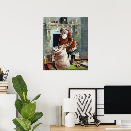 Oud Kerstmis, Sinterklaas bij de open haard Poster (Thuiskantoor)