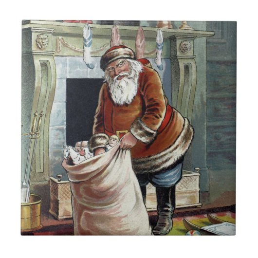 Oud Kerstmis, Sinterklaas bij de open haard Tegeltje (Voorkant)