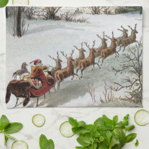 Oud Kerstmis, Sinterklaas met rendieren Theedoek