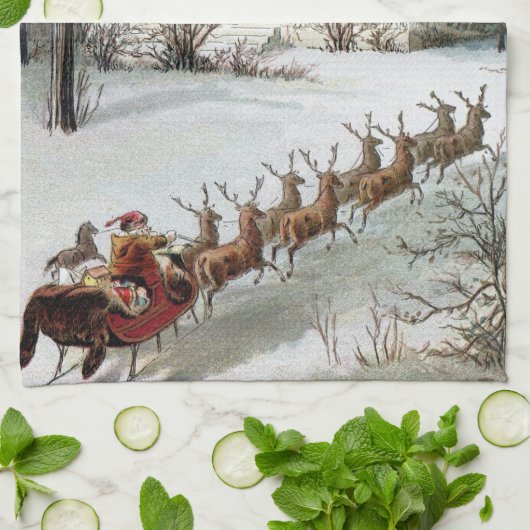 Oud Kerstmis, Sinterklaas met rendieren Theedoek (Gevouwen)