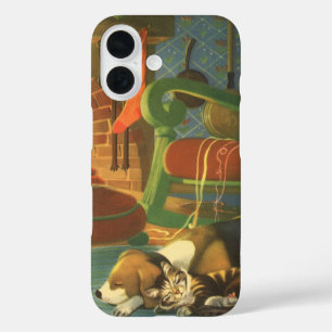 Oud Kerstmis, Slapende Dieren bij de Haard iPhone 16 Hoesje