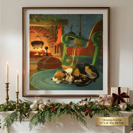 Oud Kerstmis, Slapende Dieren bij de Haard Poster